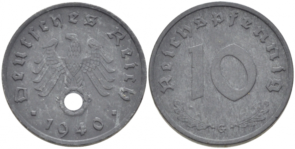 ГЕРМАНИЯ 10 РЕЙХСПФЕННИГОВ 1940 G, KM 101, J. 371 цинк 3996-1168