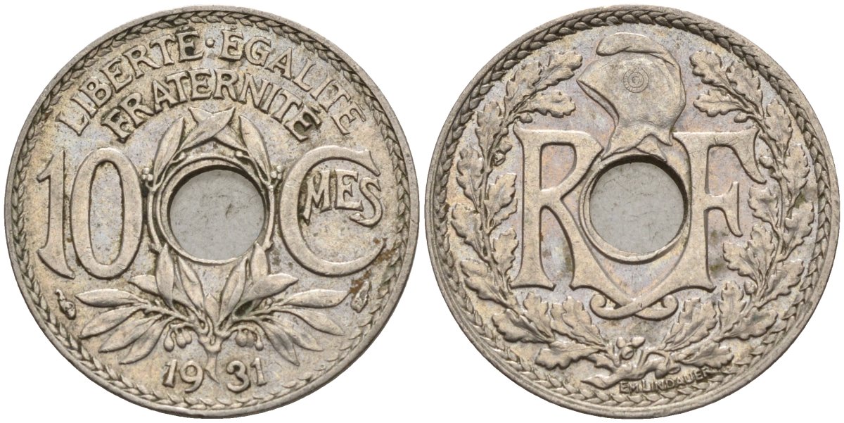 Франция 10 сантимов 1931 KM 866a, Le Franc 138.3 медно-никель 4143-1011