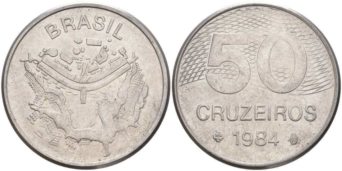 БРАЗИЛИЯ 50 КРУЙЗЕЙРО 1984 KM 594.1 сталь aUNC 73-344