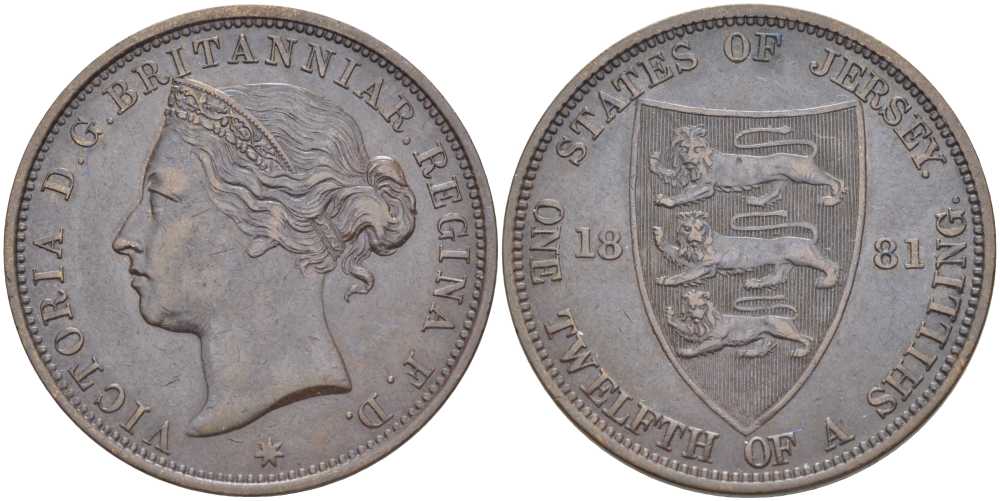 Джерси 1/12 шиллинга 1881 Виктория (1837-1901) KM 8 бронза 3996-424