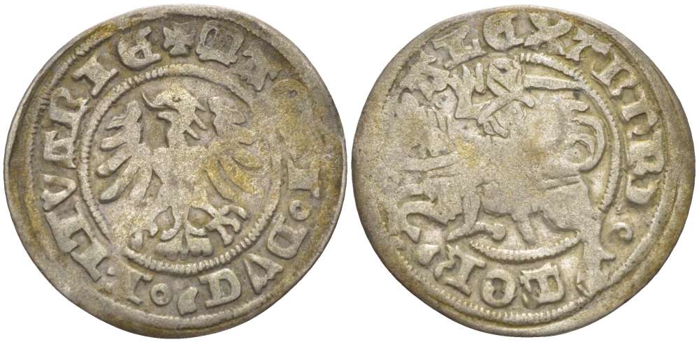 Великое княжество Литовское 1/2 гроша (полугрош) 1501-1506 Александр I король Польский (1501-1506), вес 1,23 гр., погоня Saurma 5504 серебро 1517-313