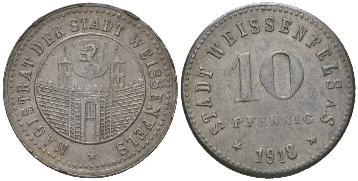 Вайсенфельс (Пруссия, Саксония) 10 пфеннигов 1918 Funck 589.5, Men18 33237.6 железо 4151-1232