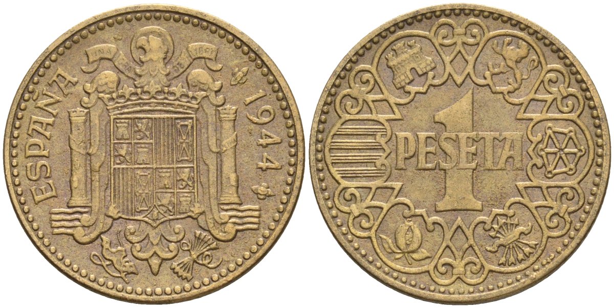 Испания 1 песета 1944 национальное правительство (1939 - 1947) KM 767 алюминиевая бронза 4604-322