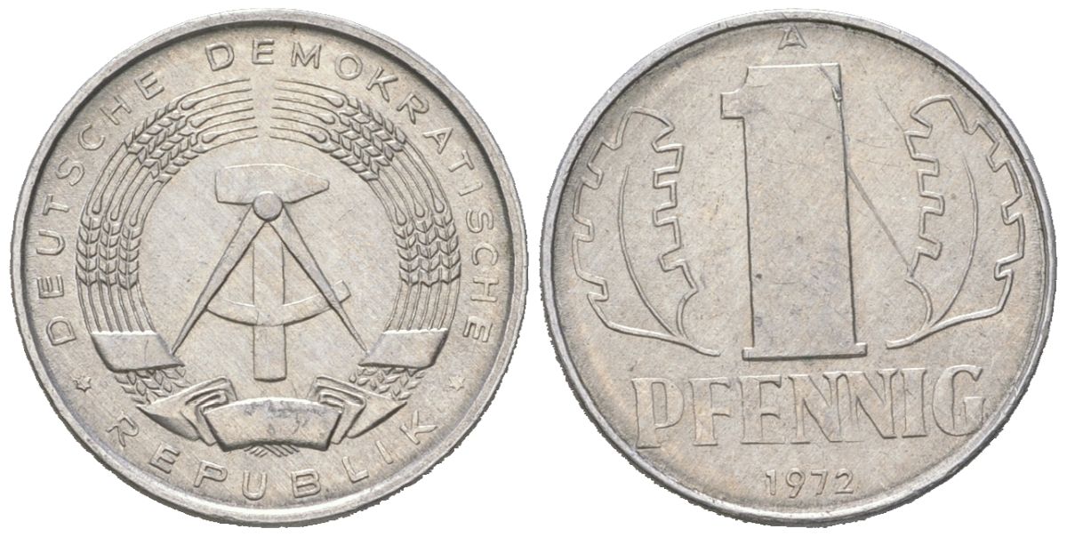 ГДР 1 пфенниг 1972 A, редкий год KM 8.1 алюминий 201-259
