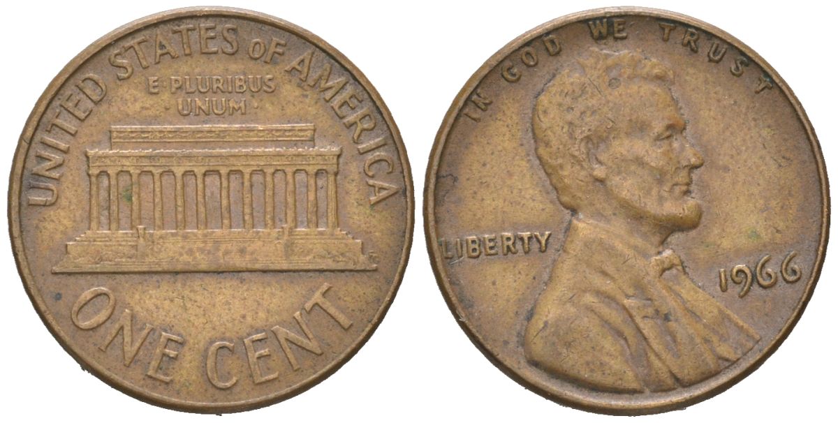 США 1 цент 1966 Авраам Линкольн KM 201 медь цинк 192-968
