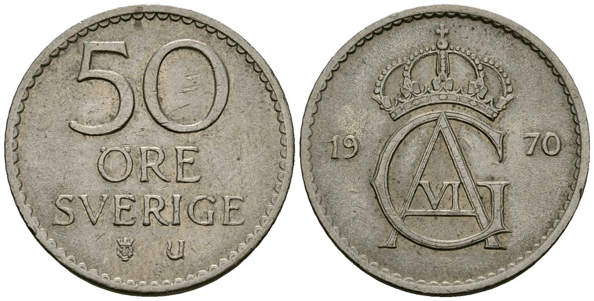 Швеция 50 эре 1970 Густав VI Адольф (1950-1973) KM 837 медно-никель 4138-847
