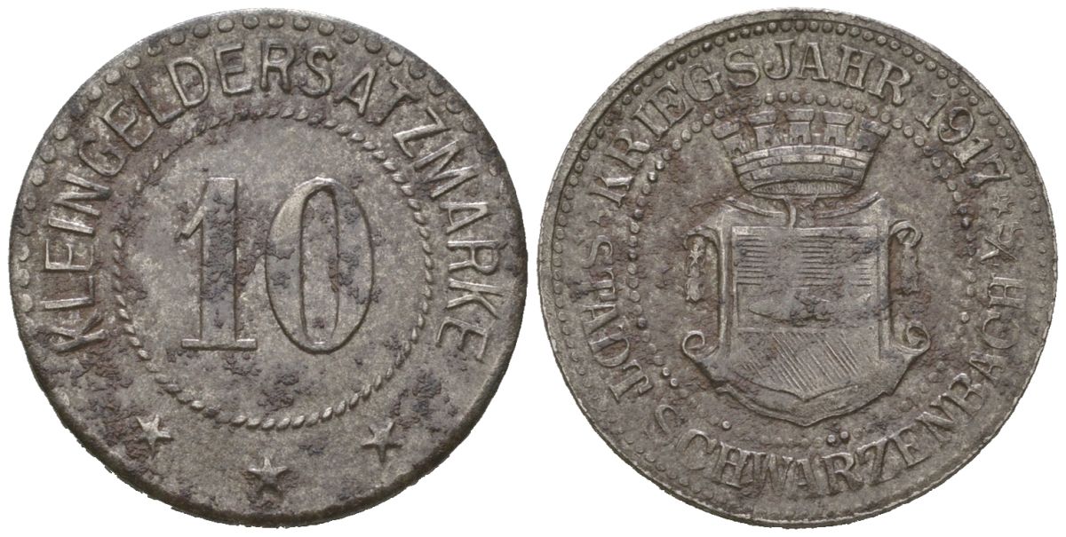 Шварценбах-на-Заале (Бавария) 10 пфеннингов 1917 Funck 490.5, Men18 28869.7 железо 4169-1137