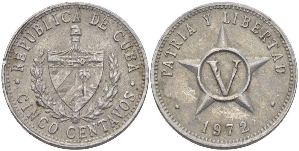 Куба 5 сентаво 1972 звезда, вторая республика (1962- ) KM 34 алюминий 67-1054