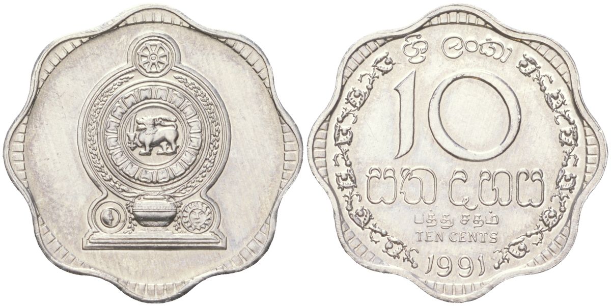 Шри-Ланка 10 центов 1991 KM 140a алюминий aUNC 4614-938