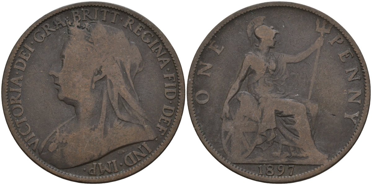 Великобритания 1 пенни 1897 Виктория (1837-1901) KM 790, Spink 3961 бронза 4144-723