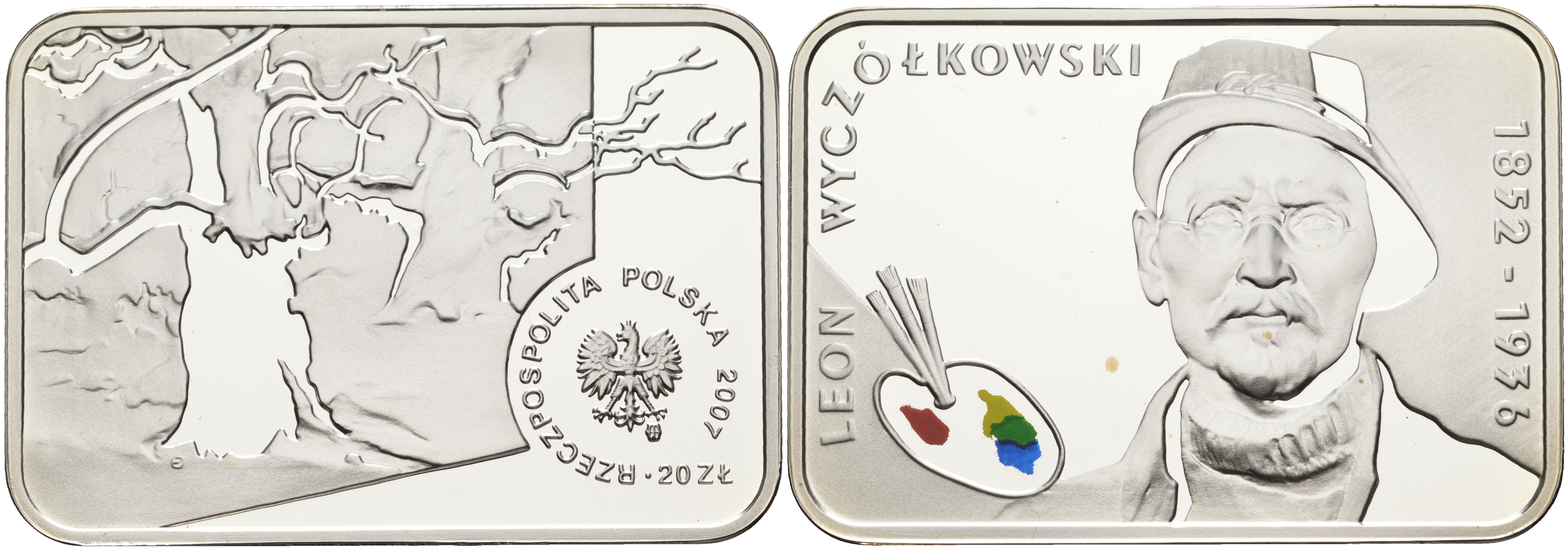 Польша 20 злотых 2007 Польские художники XIX-XX вв. Леон Ян Вычулковский, цветная эмаль KM 891 серебро PROOF 4-5-3-11