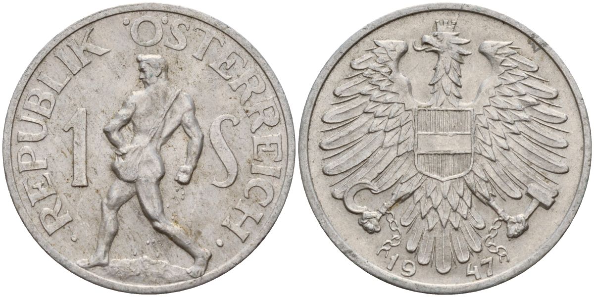 Австрия 1 шиллинг 1947 KM 2871 алюминий 4150-925