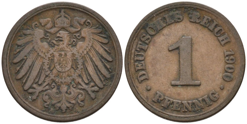 Германия 1 пфенниг 1900 A KM 10, J. 10 медь 4567-1141