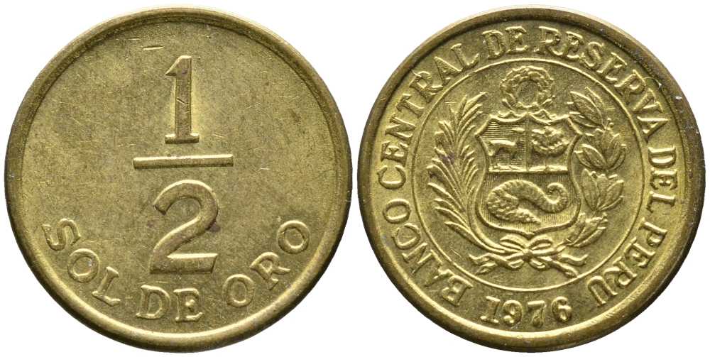ПЕРУ 1/2 СОЛЯ 1976 KM 265 латунь 105-957