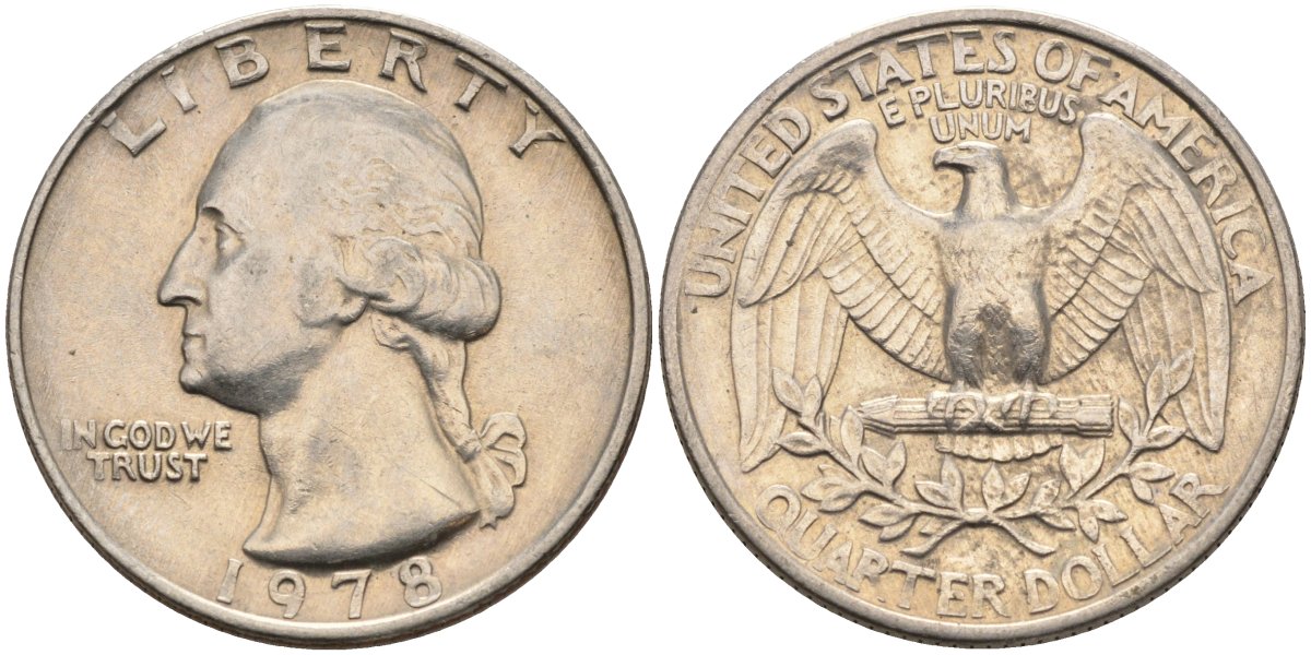 США 25 центов (квотер) 1978 Вашингтон KM A164a медь плакированная медно-никелем 4584-1057