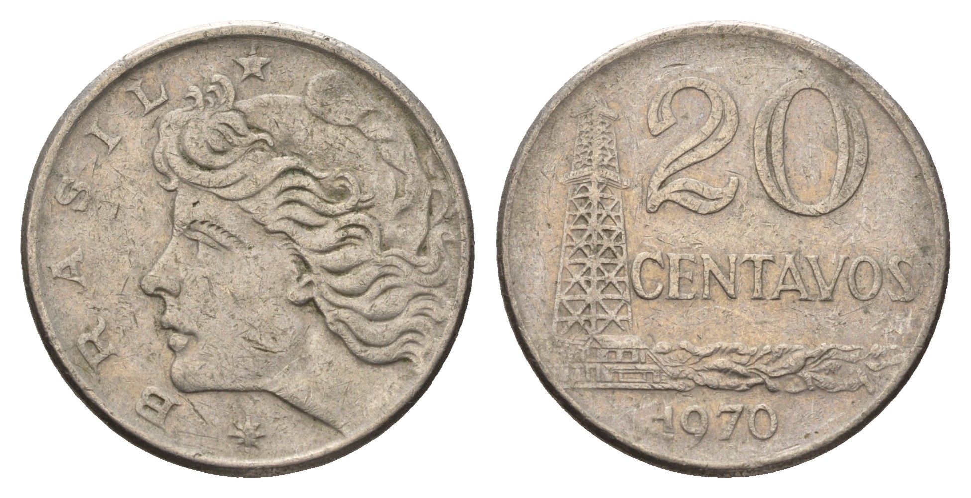 Бразилия 20 сентаво 1970 год-тип KM 579.2 медно-никель 4698-753