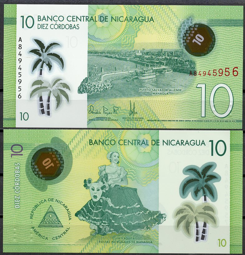 Никарагуа 10 кордоба 2019 Пуэрто-Сальвадор-Альенде, Манагуа, праздник Ла Вакита Pick 209 a  пластик  UNC (пресс) 449-72-2
