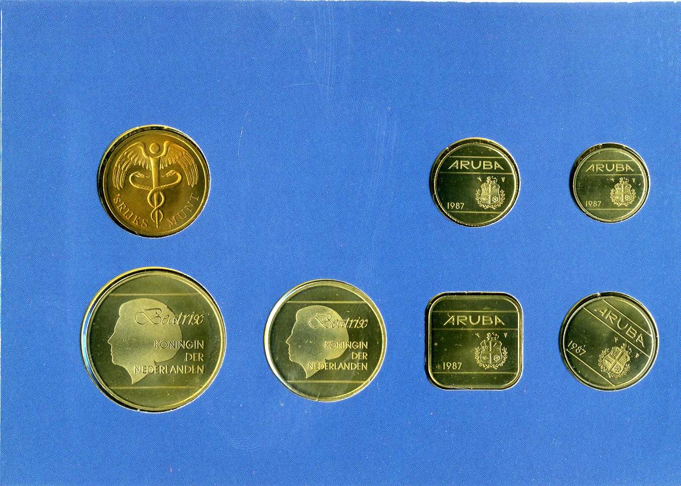 Аруба официальный набор из 6 монет 1987 в оригинальном буклете, с жетоном монетного двора KM MS2 UNC 2-5-2-32
