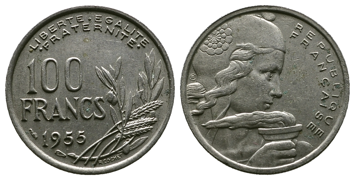 ФРАНЦИЯ 100 ФРАНКОВ 1955 KM 919.1 медно-никель 261-913