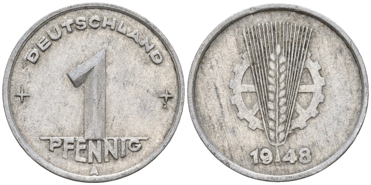ГДР 1 пфеннииг 1948 A KM 1 алюминий 4596-538