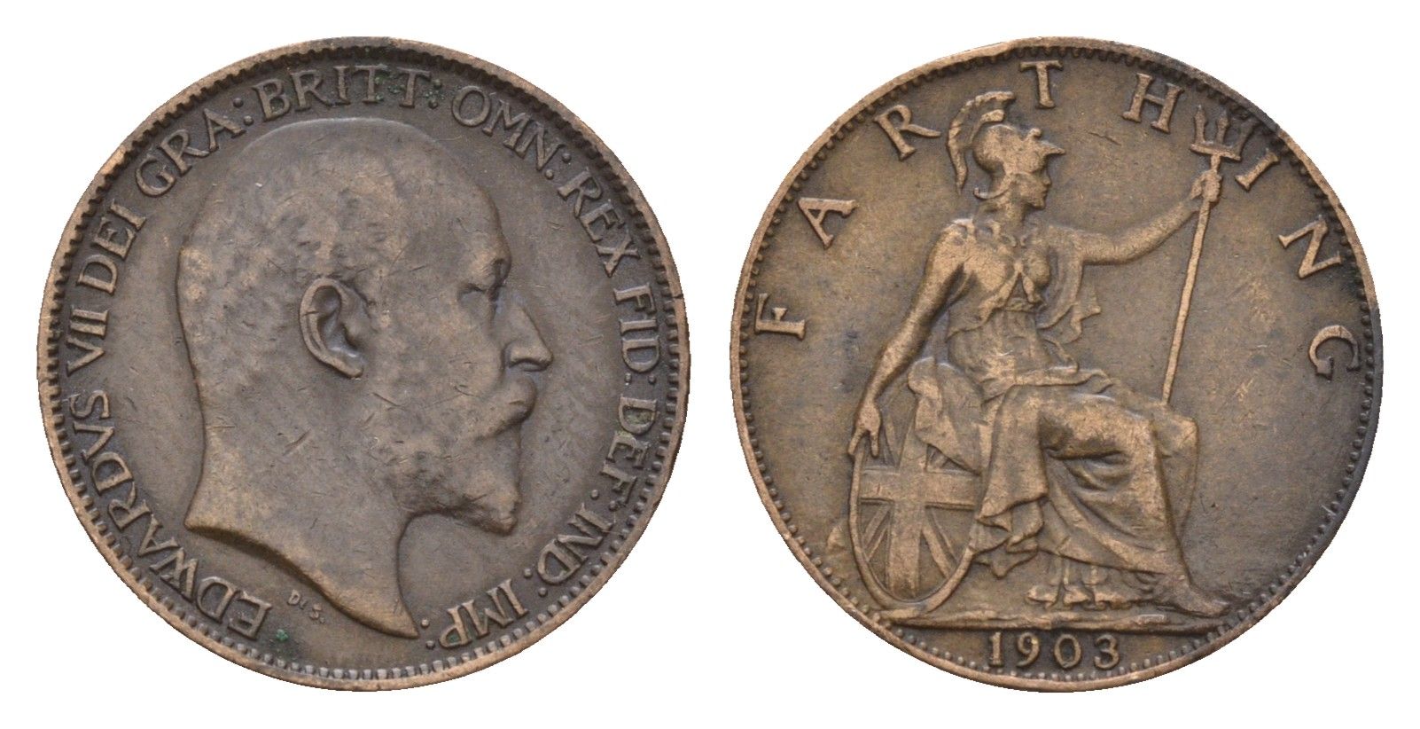 Великобритания 1 фартинг 1903 Эдуард VII (1901-1910) KM 792, Spink 3992 бронза 4174-755