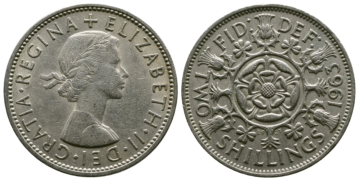 Великобритания 2 шиллинга (флорин) 1963 Елизавета II (1952-2022) KM 906, Spink 4146 медно-никель 4382-441