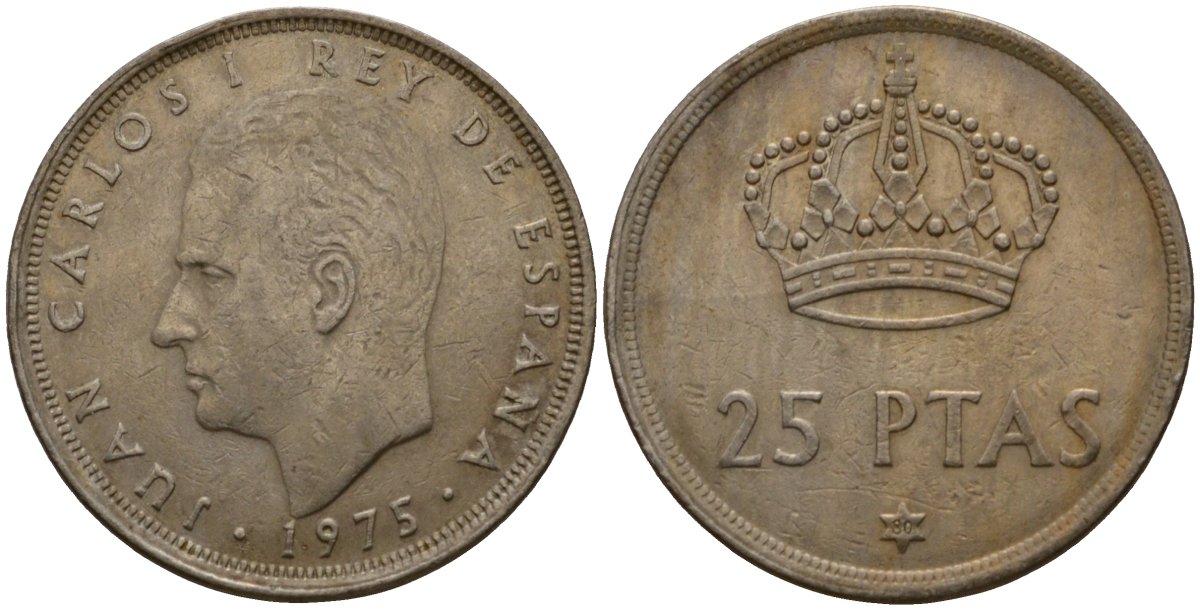 Испания 25 песет 1975 (80) Хуан Карлос I (1975-2014) KM 808 медно-никель 181-1111