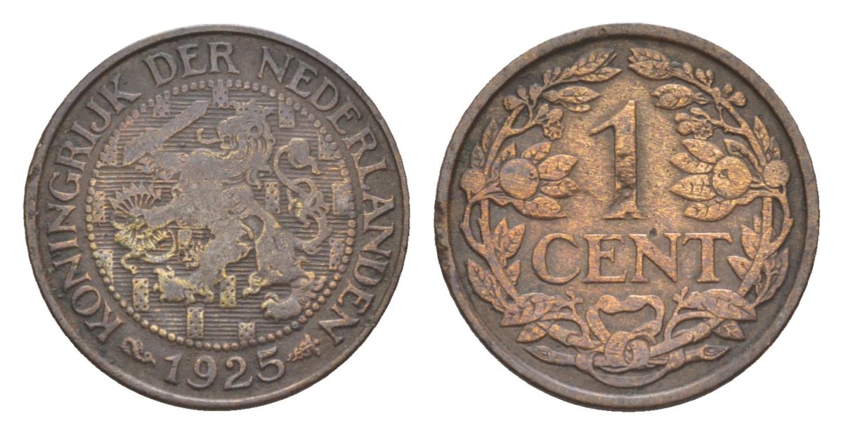 Нидерланды 1 цент 1925 Вильгельмина (1890-1948) KM 152 бронза 75-554