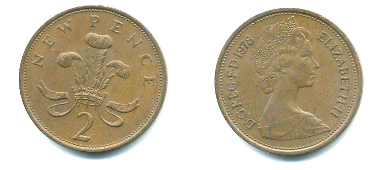 Великобритания 2 пенса 1978 Елизавета II (1952-2022) KM 916, Spink 4235 (C1) бронза 4383-915