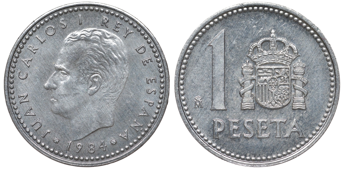 Испания 1 песета 1984 Хуан Карлос I (1975-2014) KM 821 алюминий 62-1112