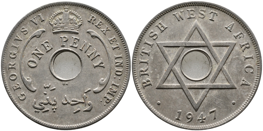 Британская Западная Африка 1 пенни 1947 Георг VI (1937-1952) KM 19 медно-никель 1523-234