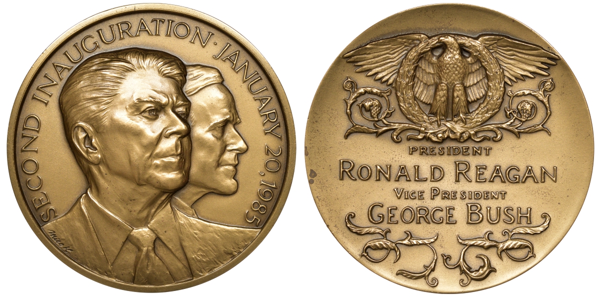 США медаль ND президент Рональд Рейган, вице президент Дж. Буш, 64,8 мм, 133,3 гр бронза UNC 4113-913