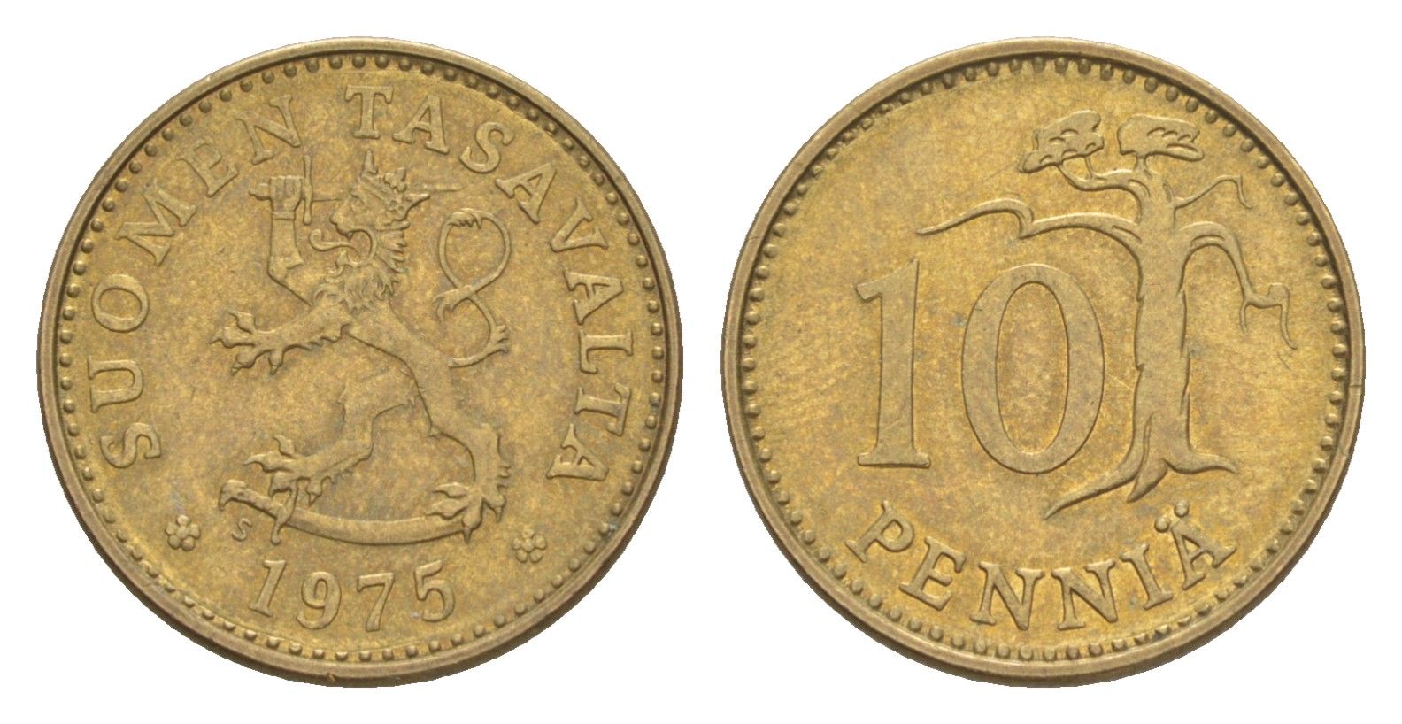 Финляндия 10 пенни 1975 KM 46 алюминиевая бронза 4647-335