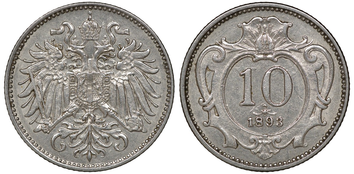 Австрия 10 геллеров 1893 Франц Иосиф I KM 2802 никель 4163-713