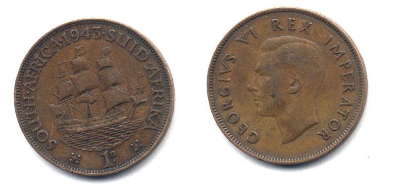 ЮЖНАЯ АФРИКА 1 ПЕННИ 1943 25-715