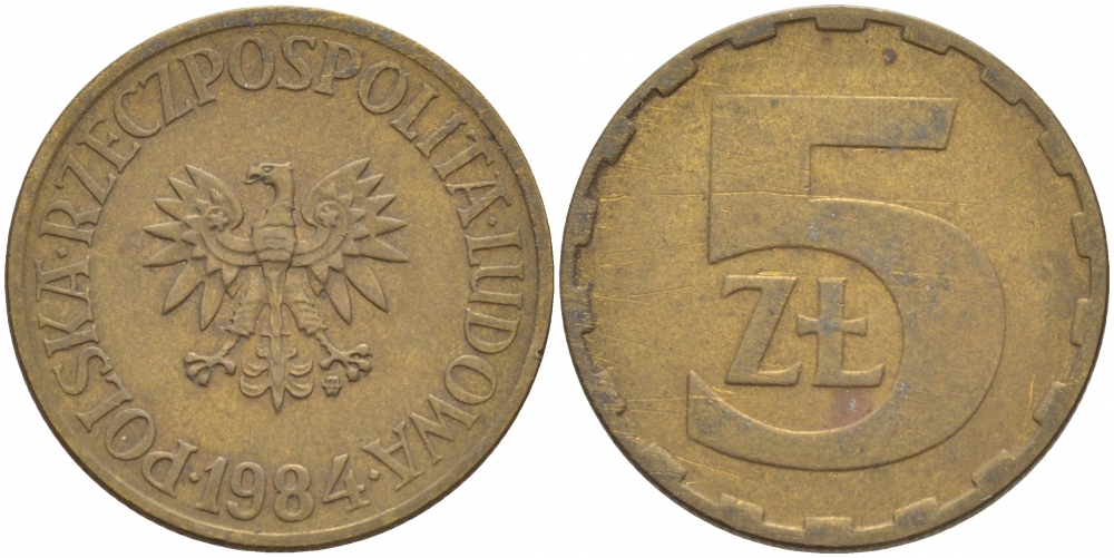 Польша 5 злотых 1984 MW KM 81.1, Parchimowicz 221i латунь 3996-756