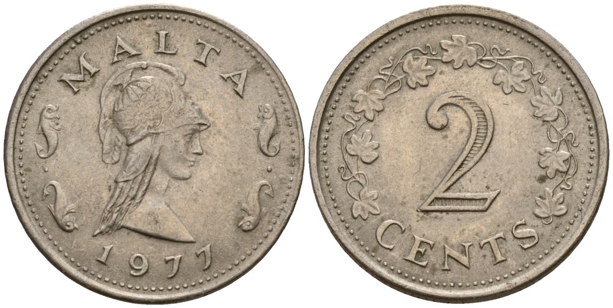 Мальта 2 цента 1977 Пентесилея, царица амазонок KM 9 медь цинк 4154-713
