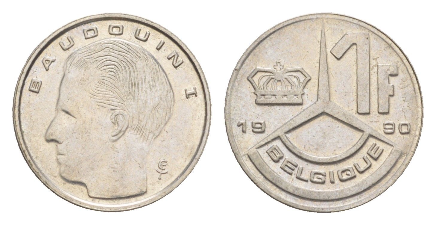 Бельгия 1 франк 1990 Belgie, Бодуэн I (1951-1993) KM 170 нержавеющая сталь 4173-1265