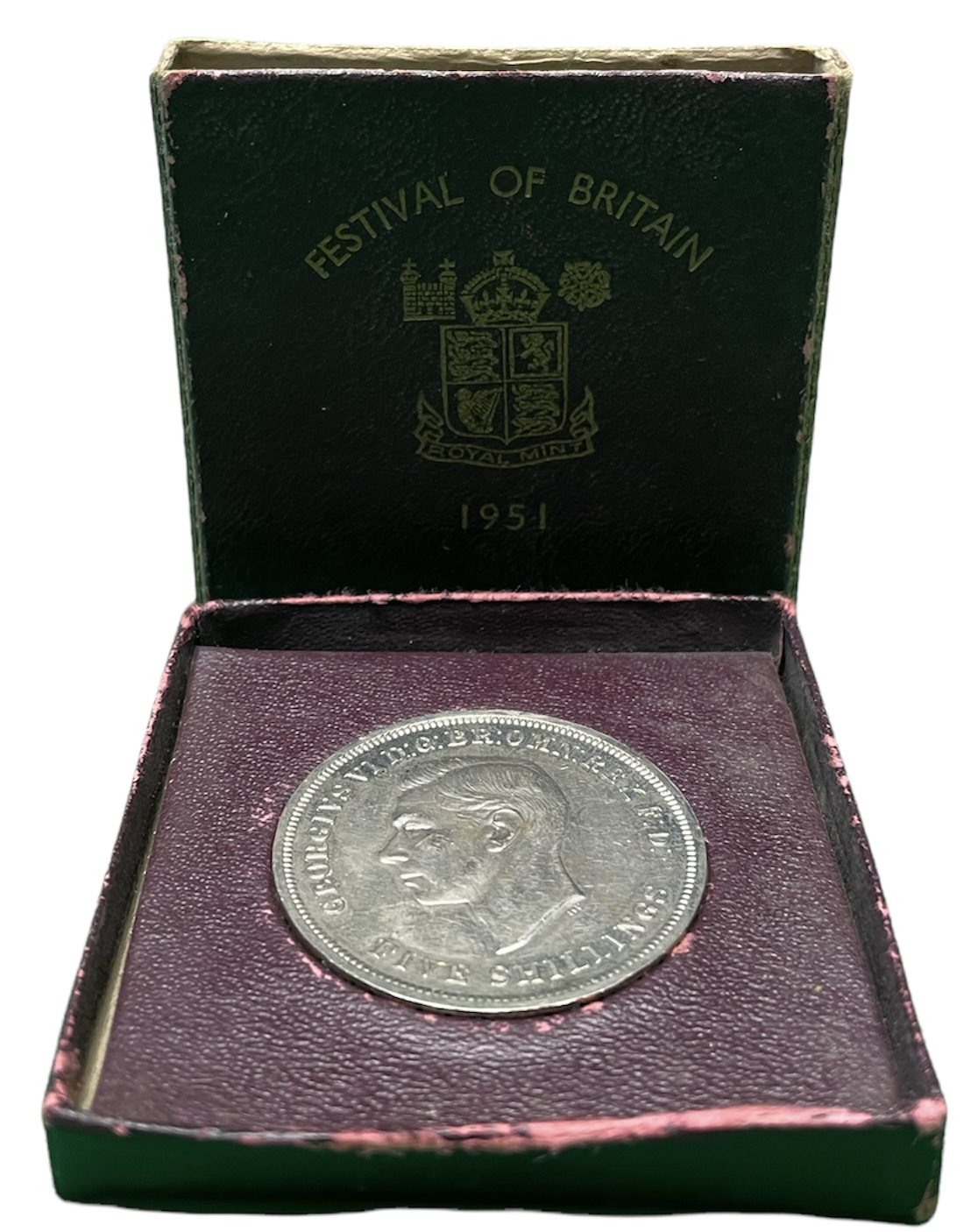 Великобритания 5 шиллингов = 1 крона 1951 Георг VI (1936-1952), фестиваль Британии, Георгий Победоносец, в оригинальной коробке KM 880, Spink 4111 медно-никель Prooflike 3-4-7-38