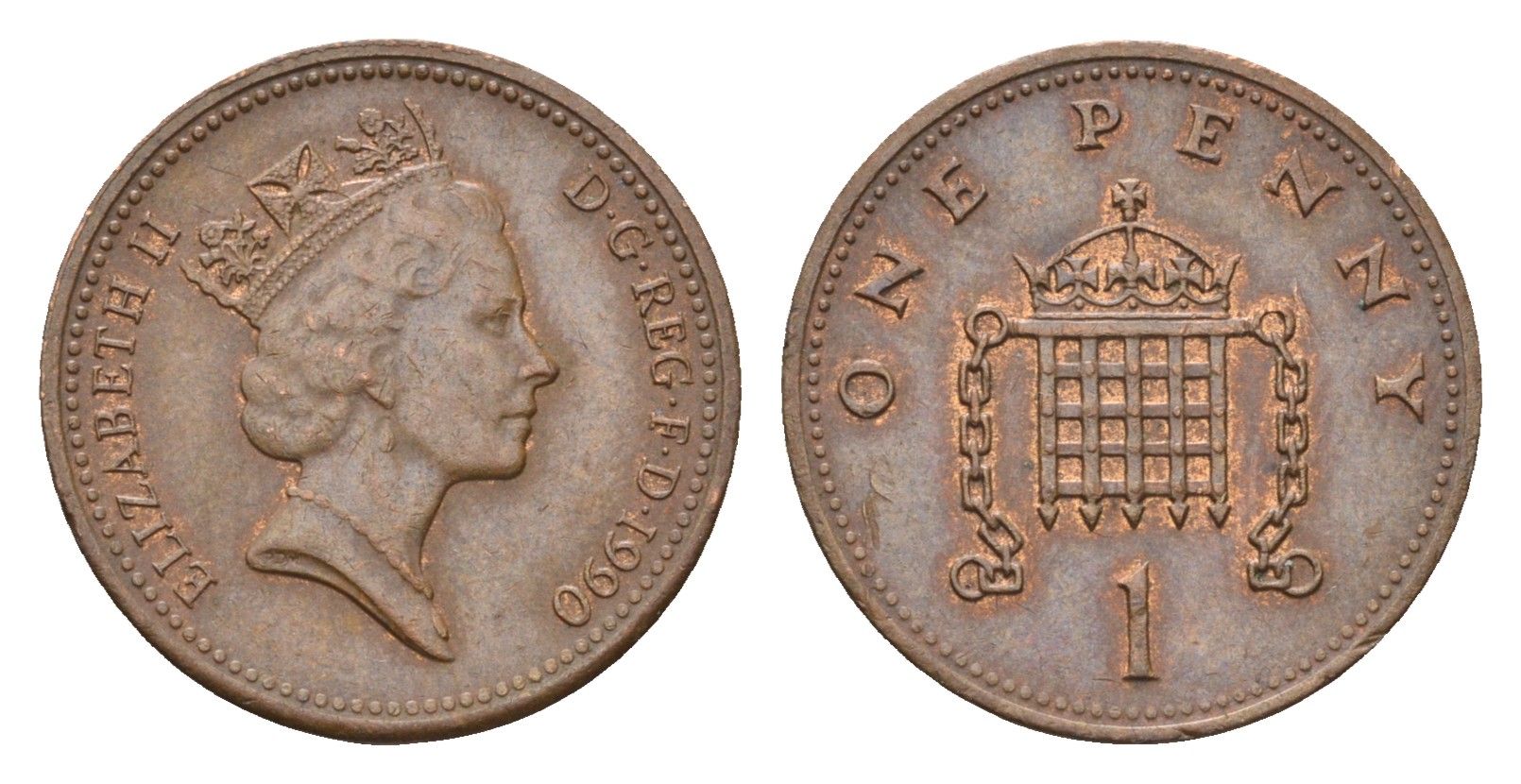 Великобритания 1 пенни 1990 Елизавета II (1952-2022) KM 935, Spink 4381 (B3) бронза 4696-761