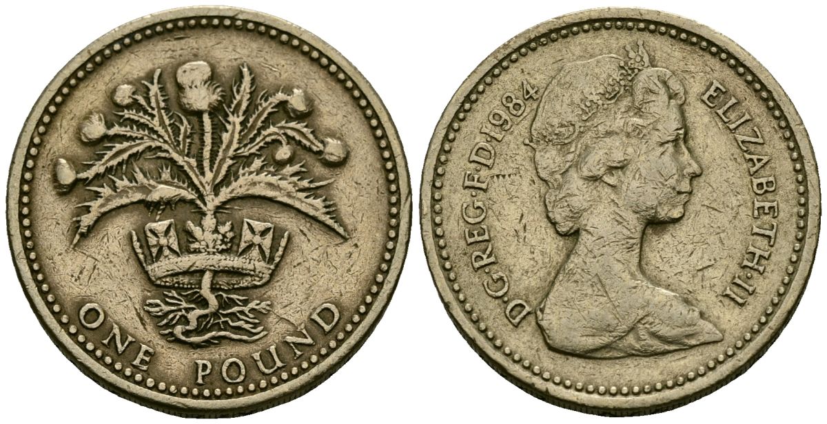 Великобритания 1 фунт 1984 Елизавета II (1952-2022) KM 934, Spink 4222 никель латунь 25-1424