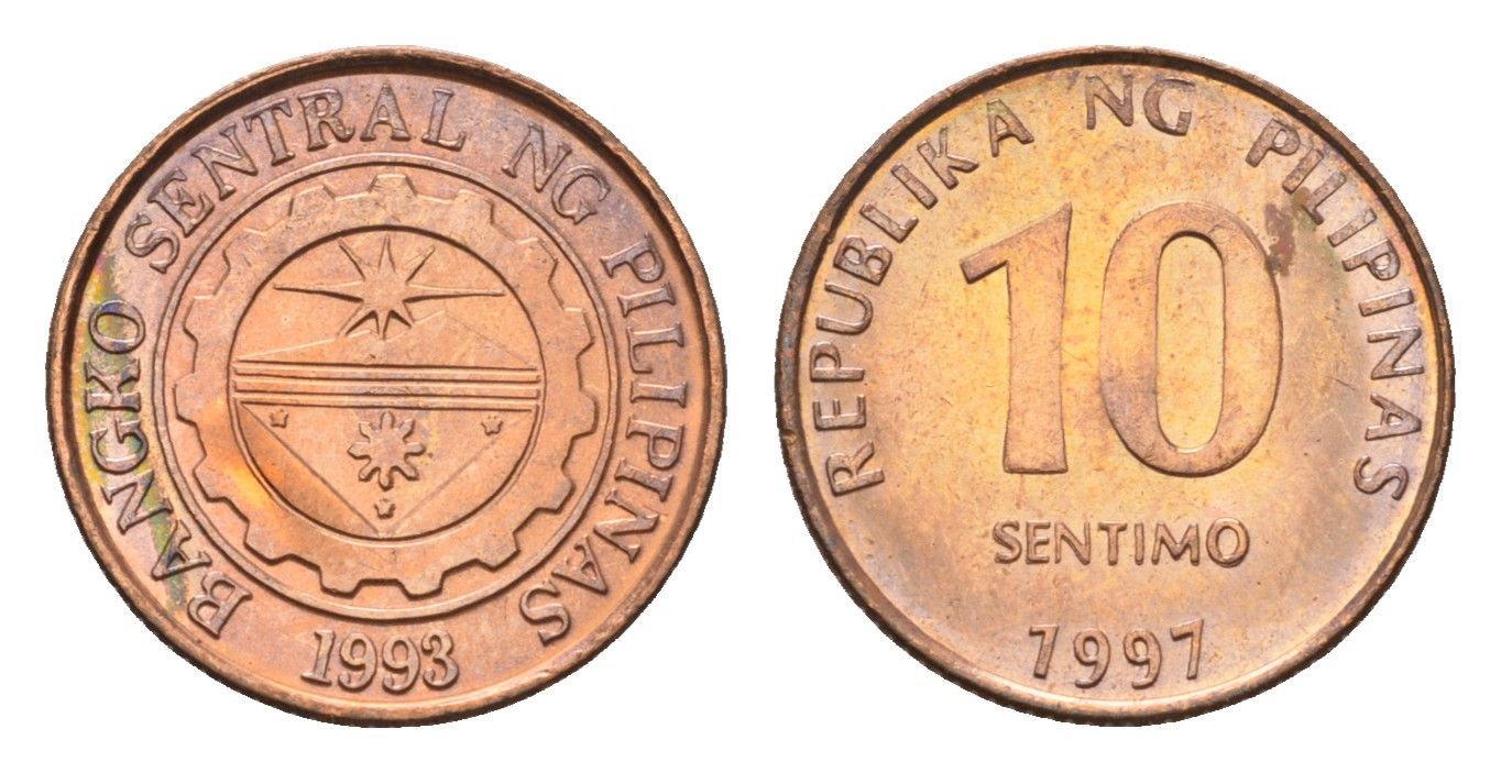 Филиппины 10 сентимо 1997 KM 270 сталь плакированная медью UNC 4396-939