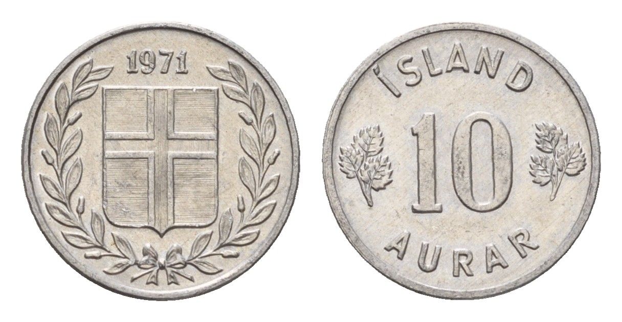 Исландия 10 эйре 1971 KM 10a алюминий UNC 4690-731