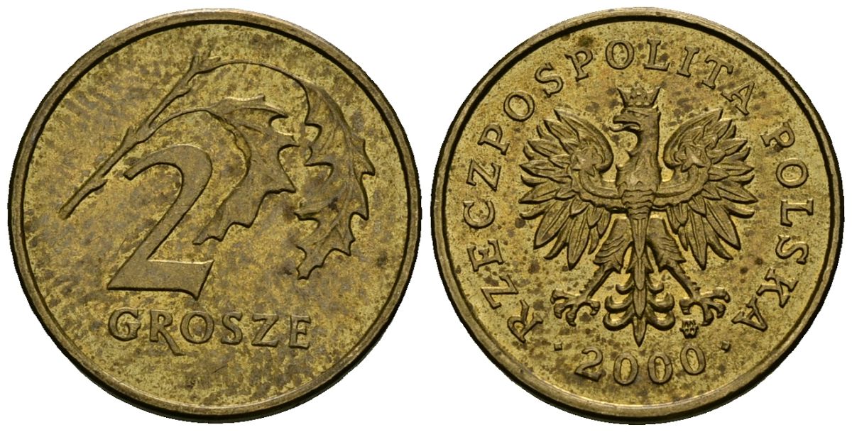 Польша 2 гроша 2000 MW KM 277, Parchimowicz 702g латунь 4136-766