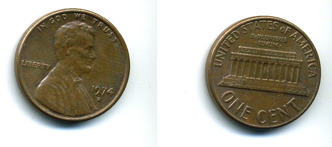 США 1 ЦЕНТ 1974 D, ЛИНКОЛЬН KM 201 медь цинк 46-555