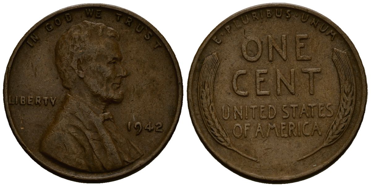 США 1 цент 1942 Линкольн KM 132 бронза 4164-827
