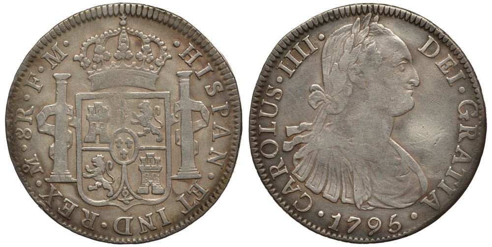 Мексика 8 реалов 1795 FM, монетный двор Mo (Мехико Сити), Карл IV Испанский (1788-1808) KM 109 серебро 06-273-15