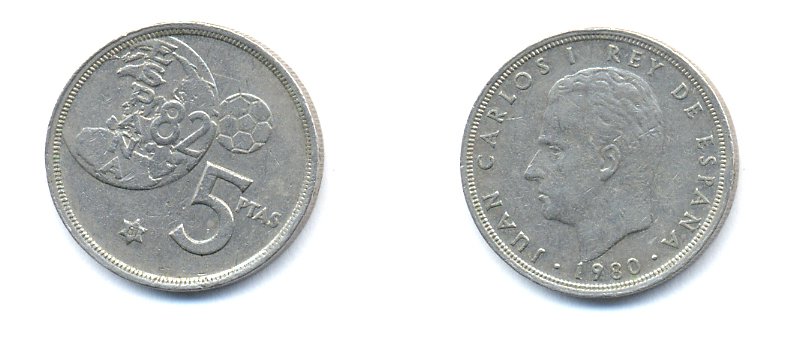 Испания 5 песет 1981 чемпионат мира по футболу 1982 KM 817 медно-никель 54-1827