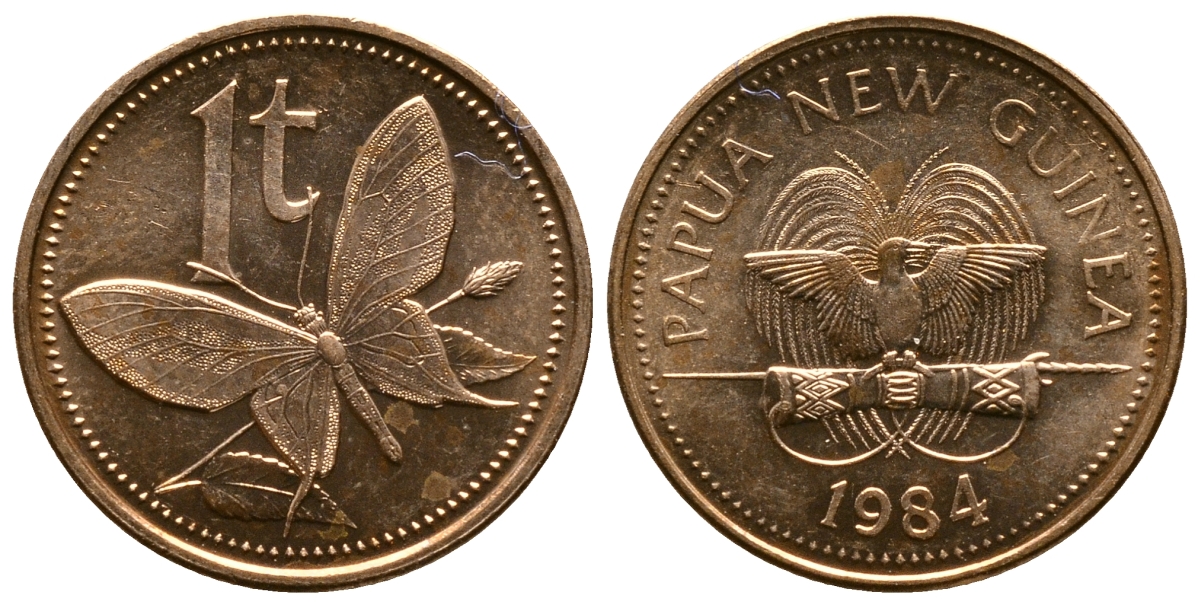 Папуа-Новая Гвинея 1 тойя 1984 бабочка KM 1 бронза UNC 4608-967