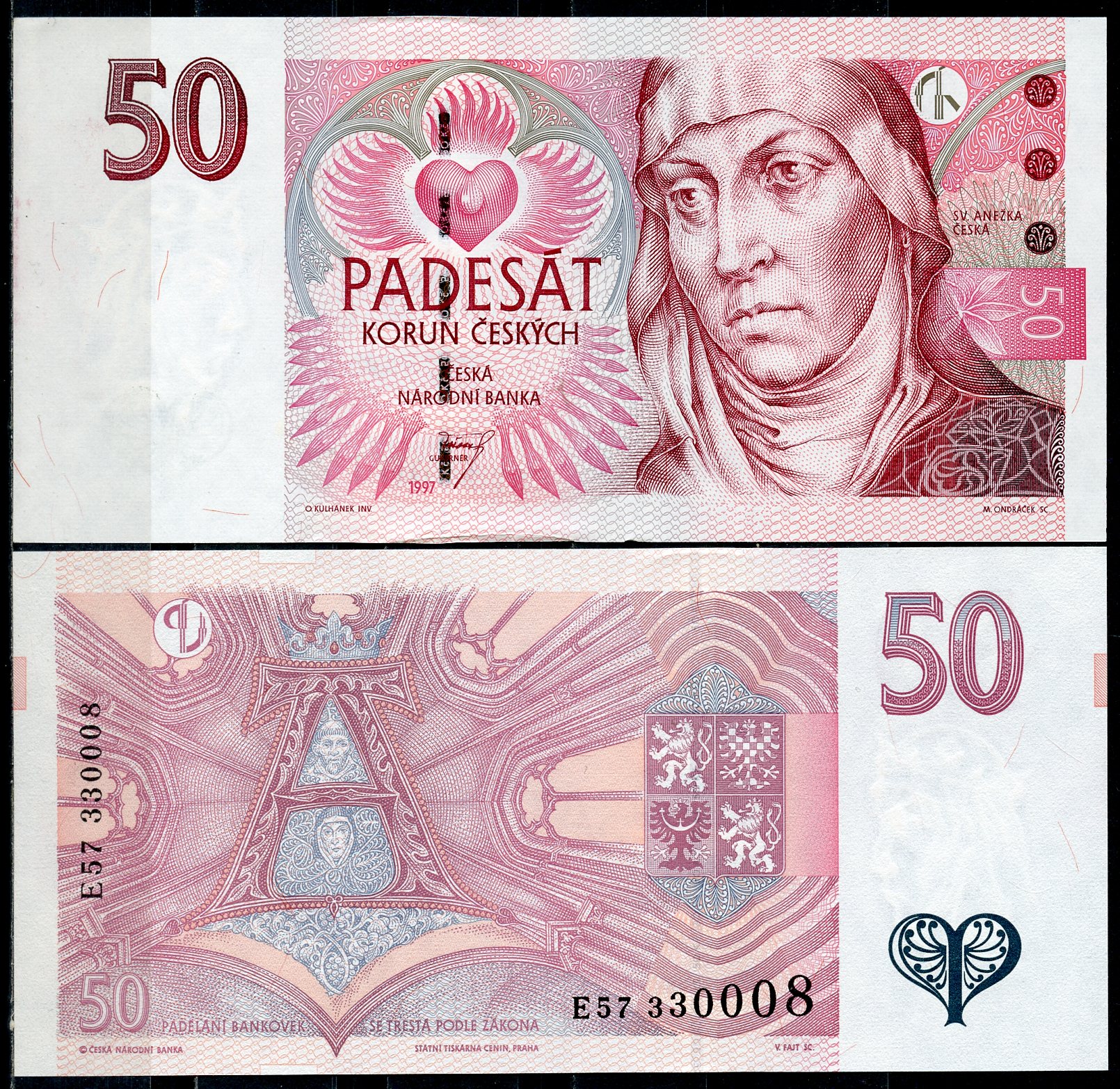 Чехия 50 крон 1997 Агнесса Чешская, серия E Pick 17 c  бумага  UNC (пресс) 7196-23-3